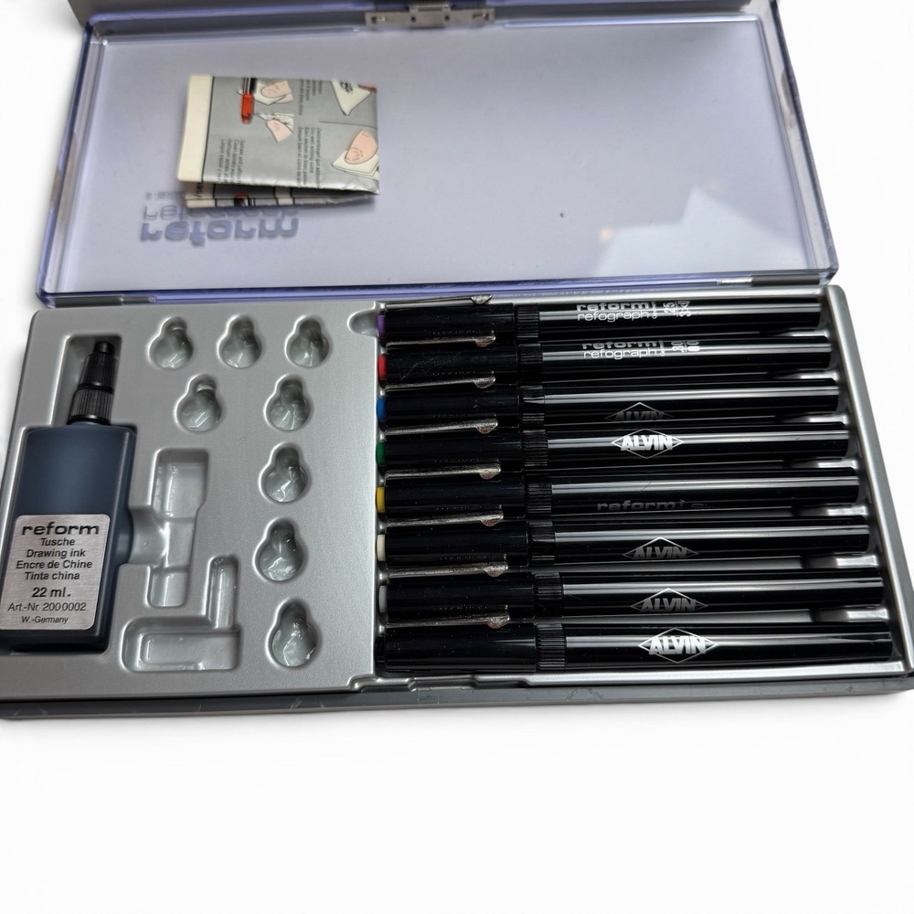 Vintage Reform Refograph 8 Pen Set In Original Case West Germany Alvin 17866T - Picture 3 of 5